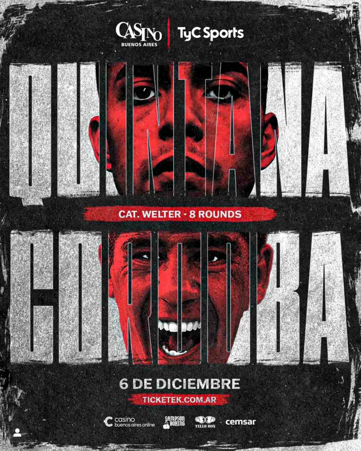 ¡Regresa “Sugar”! Agustín Quintana vs. Walter Córdoba encabezan la cartelera explosiva en el Casino Buenos Aires